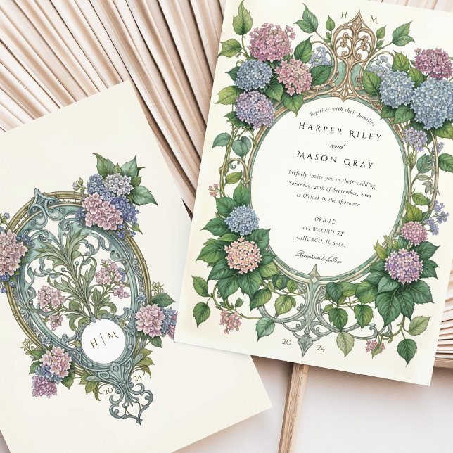 Invitación Boda de Art Nouveau de Hydrangea (Subido por el creador)