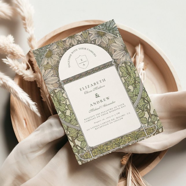 Invitación Boda de Art Nouveau del sabio verde (Subido por el creador)