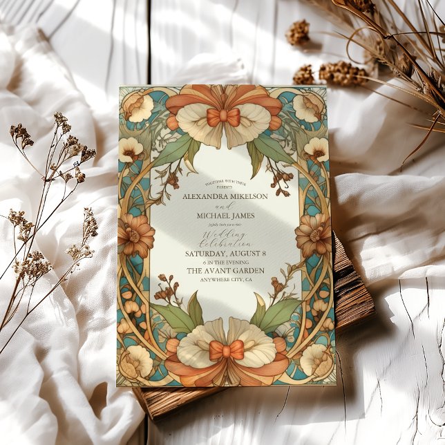 Invitación Boda de Art Nouveau floral de época (Subido por el creador)
