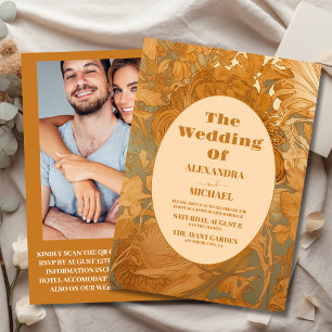 Invitación Boda de Art Nouveau floral de oro fotográfico