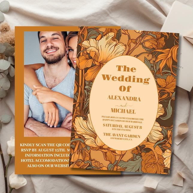 Invitación Boda de Art Nouveau floral de oro fotográfico (Subido por el creador)