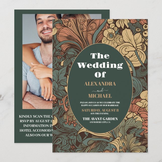 Invitación Boda de Art Nouveau floral elegante (Anverso / Reverso)