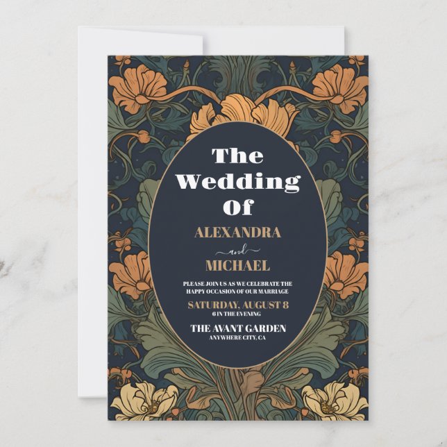 Invitación Boda de Art Nouveau floral elegante (Anverso)