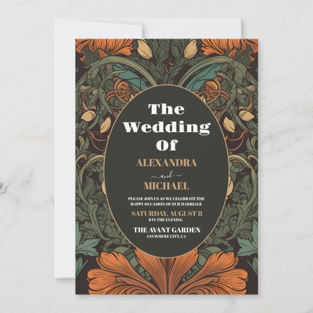 Invitación Boda de Art Nouveau floral elegante (Anverso)