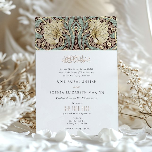 Invitación Boda de Art Nouveau floral Pimpernel musulmán (Subido por el creador)