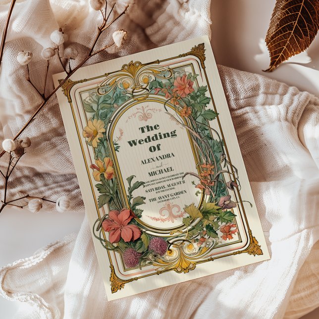 Invitación Boda de Art Nouveau floral vintage (Subido por el creador)
