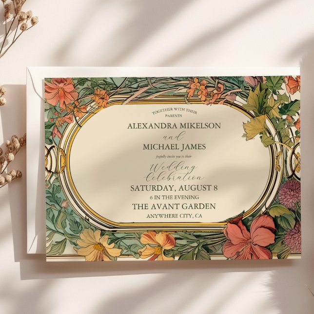 Invitación Boda de Art Nouveau floral vintage (Subido por el creador)