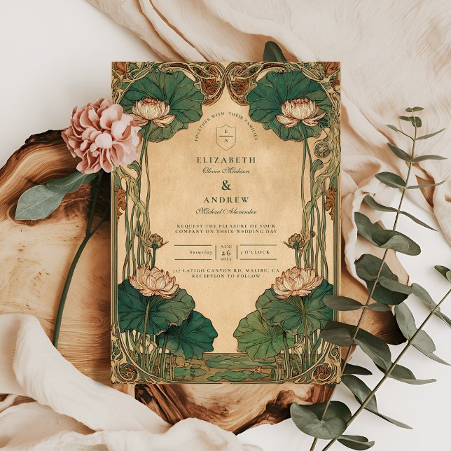 Invitación Boda de Art Nouveau Lotus Floral (Subido por el creador)