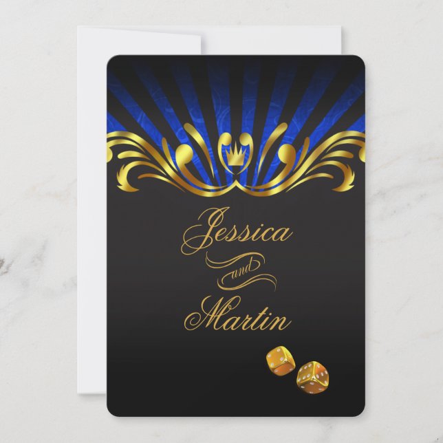 Invitación Boda de Art Nouveau Vegas| azul dorado (Anverso)
