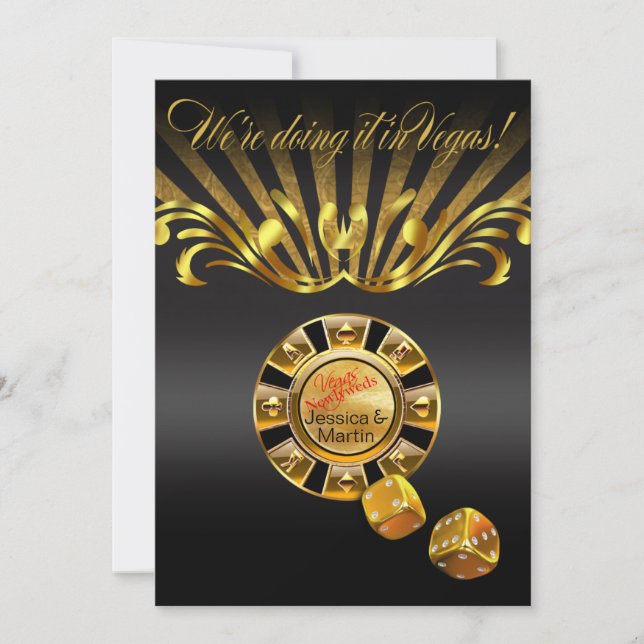 Invitación Boda de Art Nouveau Vegas | negro dorado (Anverso)