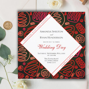 Invitación Boda de arte abstracto de una línea rojo negro mod