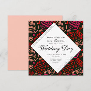 Invitación Boda de arte abstracto de una línea única en rojo 