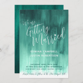Invitación Boda de arte abstracto verde esmeralda y moderno
