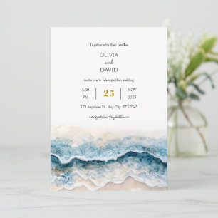 Invitación Boda de Arte Acuarela de Playa de Arena Suave con 
