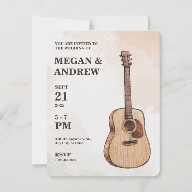 Invitación Boda de arte acústico de guitarra (Anverso)