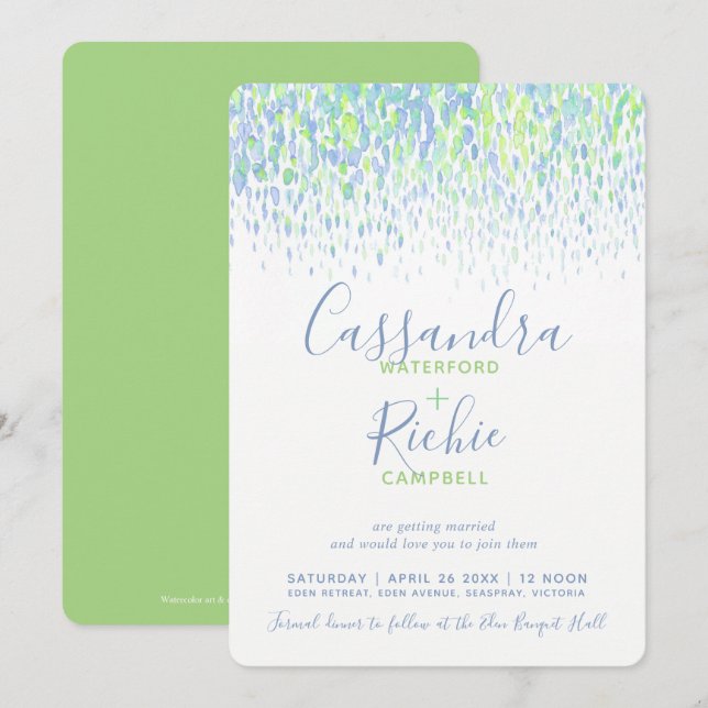 Invitación Boda de arte azul en cascada (Anverso / Reverso)