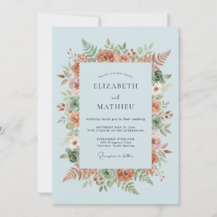 Invitación Boda de Arte Botánico Azul Polvoriento
