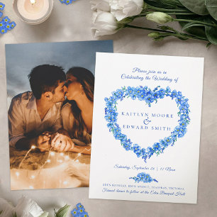 Invitación Boda de arte cardíaco, foto azul