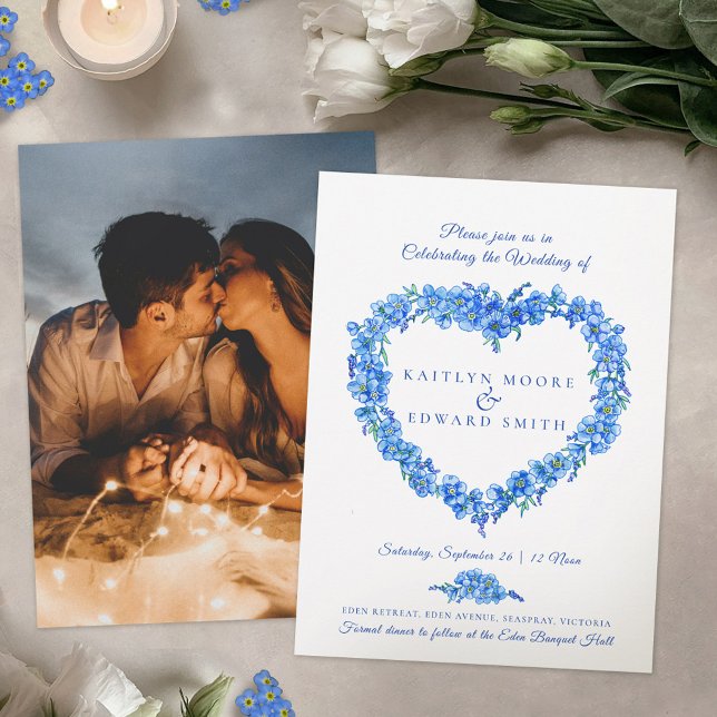 Invitación Boda de arte cardíaco, foto azul (Subido por el creador)