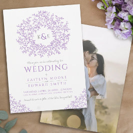 Invitación Boda de arte con monograma de hojas dibujadas a ma