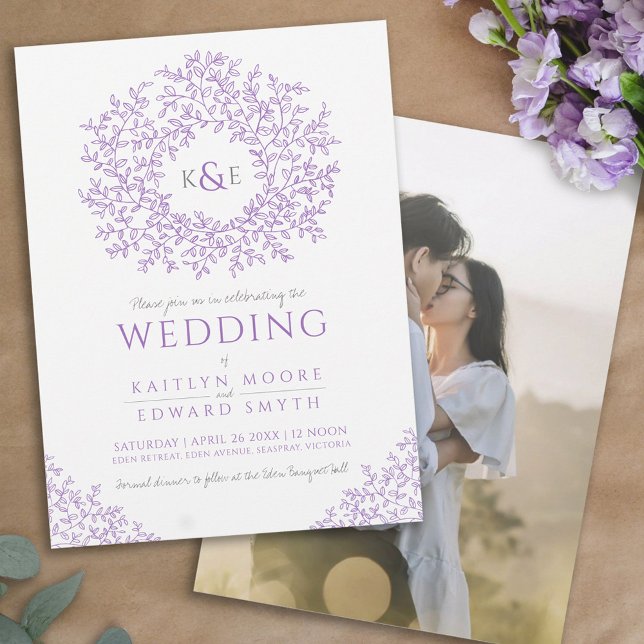 Invitación Boda de arte con monograma de hojas dibujadas a ma (Subido por el creador)