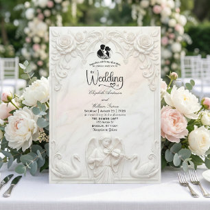 Invitación Boda de Arte de Camafeo de Ángel y Cisne Barroco O