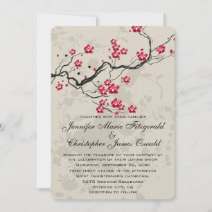 Invitación Boda de arte de estilo oriental Sakura Cherry Blos