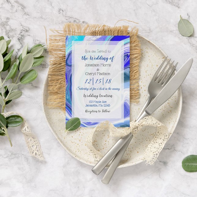 Invitación Boda de arte de fluidos de mármol azul (Subido por el creador)