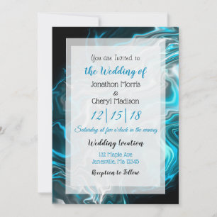 Invitación Boda de arte de fluidos de mármol azul y negro