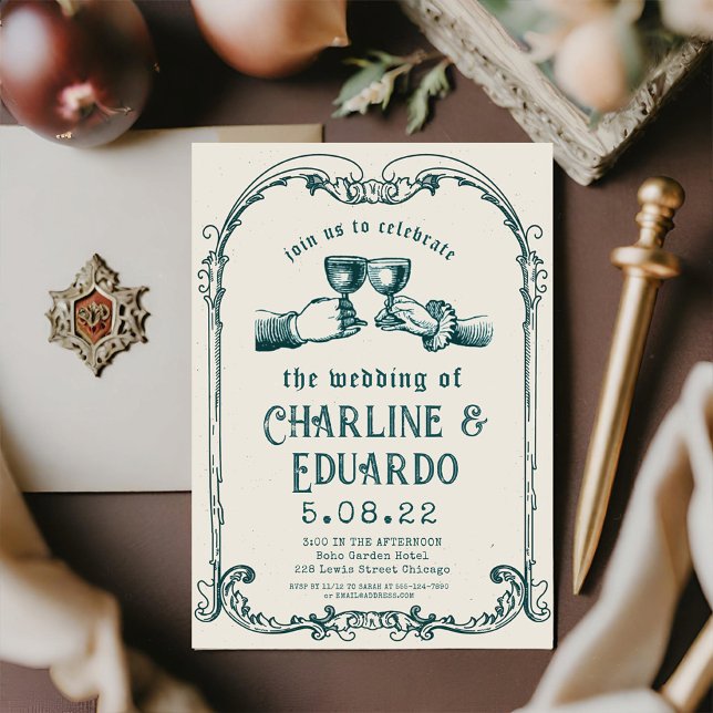 Invitación Boda de arte de grabado medievales retro (Subido por el creador)