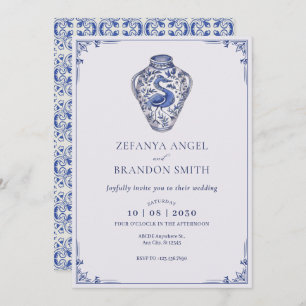Invitación Boda de arte de jarrón blanco azul
