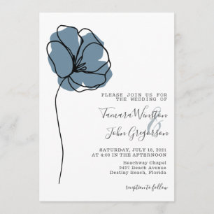Invitación Boda de arte de la línea de dibujo floral azul y a