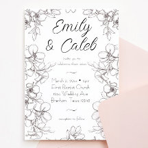 Boda de arte de la línea de marco floral en blanco