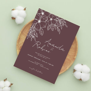 Invitación Boda de arte de la línea floral de la esquina mini