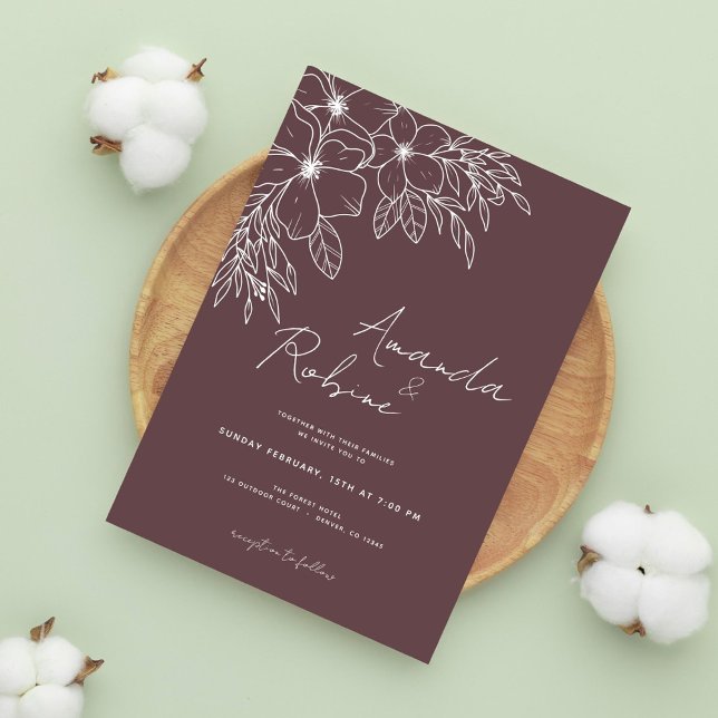 Invitación Boda de arte de la línea floral de la esquina mini (Subido por el creador)