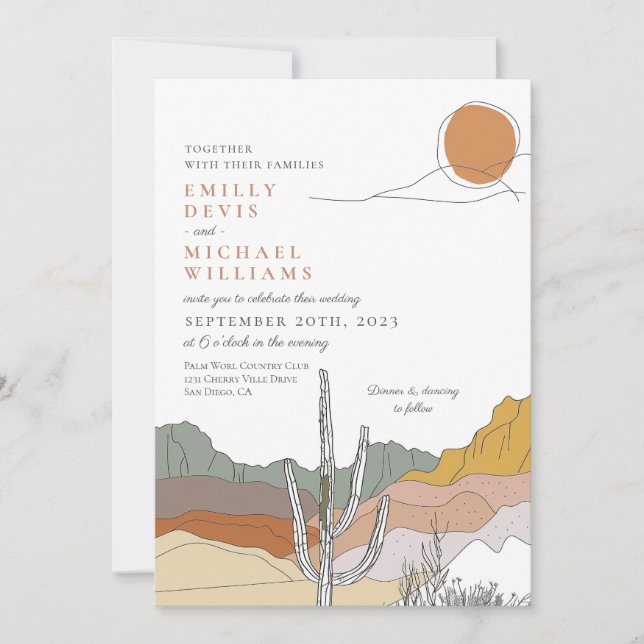 Invitación Boda de arte de la moderna línea del desierto de T (Anverso)