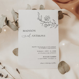 Invitación Boda de arte de la moderna línea floral blanca Min