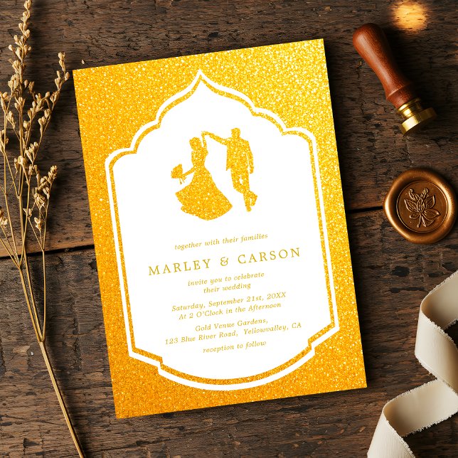 Invitación Boda de arte de la pareja de Moda de marco dorado  (Subido por el creador)