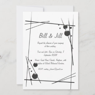 Invitación Boda de arte de línea abstracta blanca con negro
