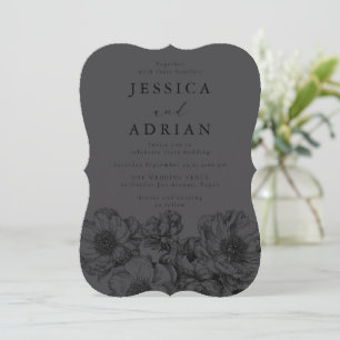 Invitación Boda de arte de línea clásico negro y elegante gri