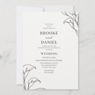 Invitación Boda de Arte de Línea de Lirio de Calla de Carbón