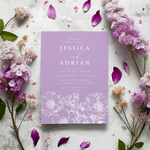Invitación Boda de Arte de Línea de Peonía Blanca Elegante