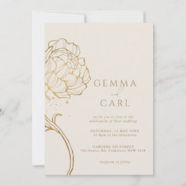 Invitación Boda de arte de línea de peonía dorada moderna