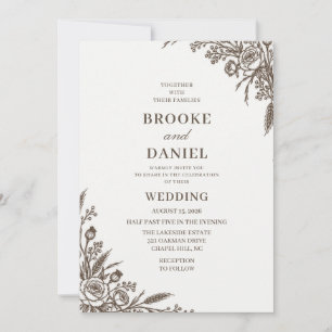 Invitación Boda de Arte de Línea de Trigo Rosa de Cacao