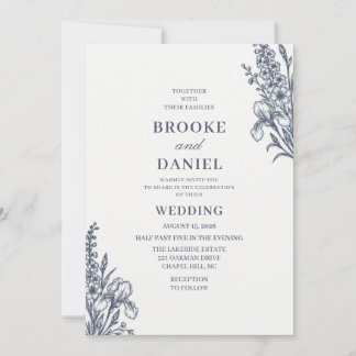 Invitación Boda de Arte de Línea Delphinium Iris Pizarra