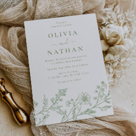 Invitación Boda de arte de línea elegante verde salvia