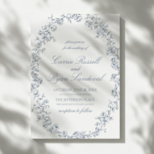 Invitación Boda de arte de línea fina de rosas florales azule