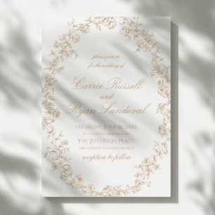 Invitación Boda de arte de línea fina de rosas florales beige