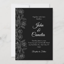 Boda de Arte de Línea Floral en Blanco y Negro
