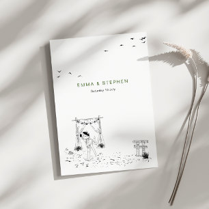 Invitación Boda de Arte de Línea Mínima de Sandy Beach con Am